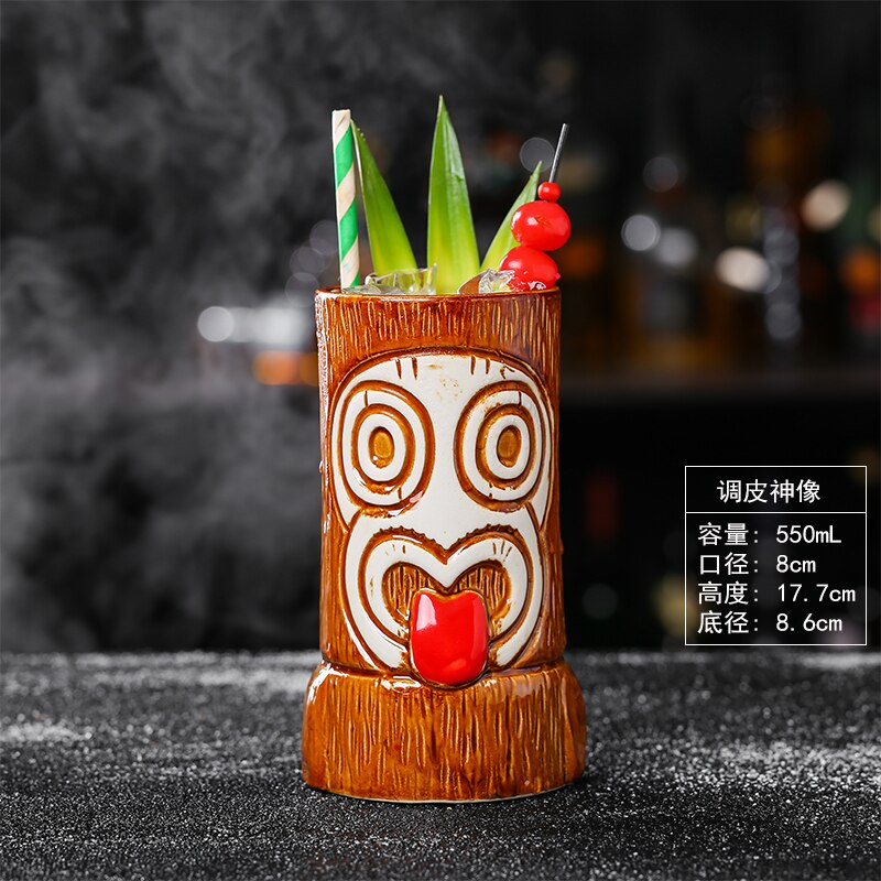 Copa de cóctel TIKI con forma de cráneo, recipiente de cerámica con estatua de Dios del Bar Hollywood, mezclador divertido de bebidas frías, vaso de vino artesanal: Mischievous Statue