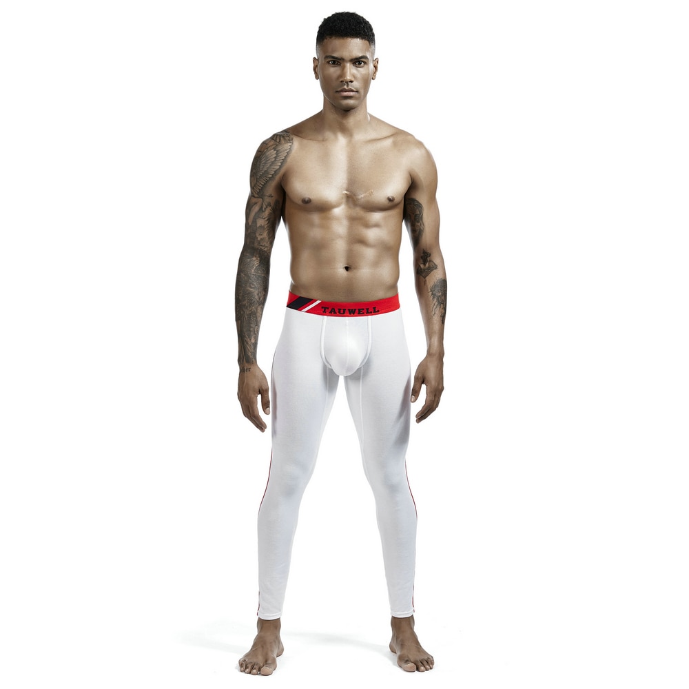 Solid Mens Lunga Biancheria Intima di Cotone Palestra Stretch Morbida Mutande Traspirante U-Convesso di Sport Pantaloni a Casa-Usura Casual Pantaloni Della Tuta uomini: M / WHITE