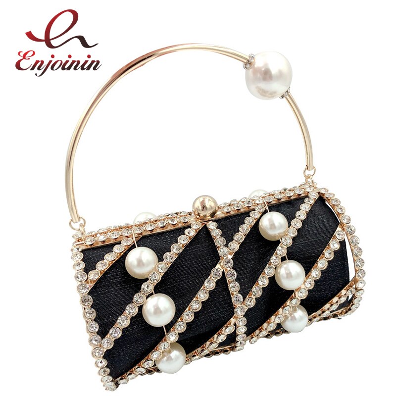 Luxe Diamant Feestavond Clutch Bag Voor Vrouwen Parel Strass Tas Hollow Out Portemonnees En Handtassen Bruiloft Kooi Tas