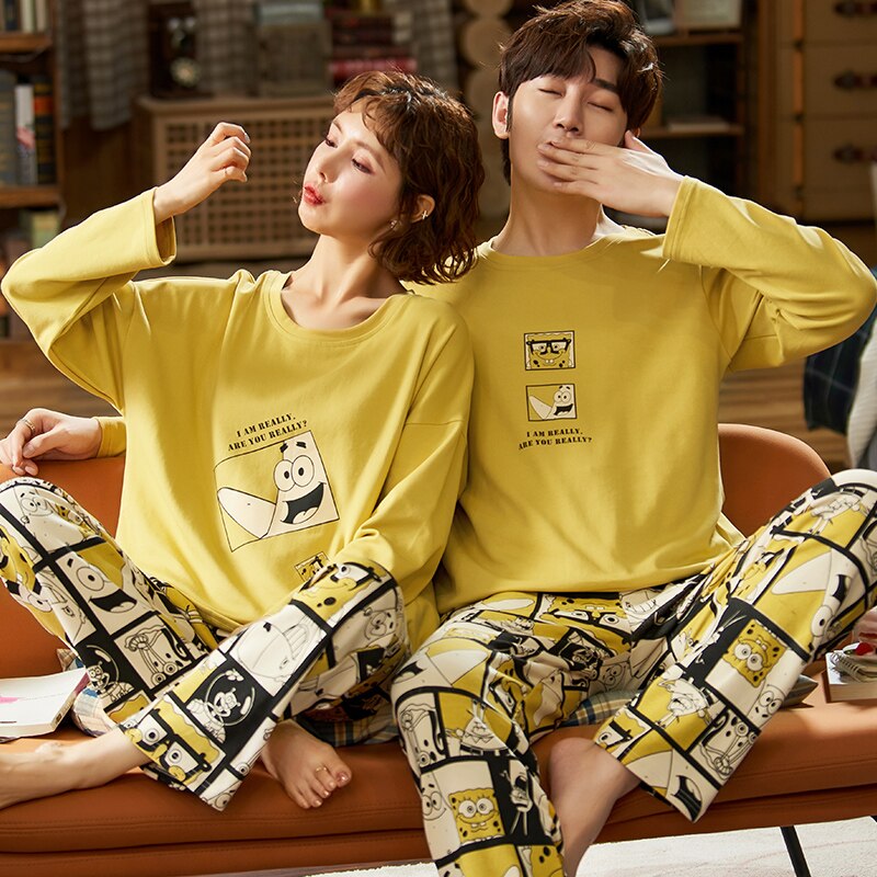 Pyjama's voor koppels herfst katoenen tops met lange mouwen vrijetijdskleding koreaanse stijl dames schattig tweedelig pak heren casual pyjama's