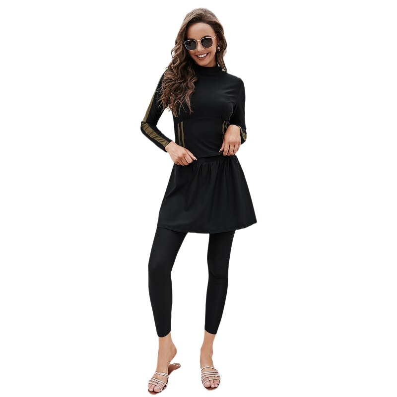 A9LD Simple Tankini Three Pieces Full Body Bikini Long Sleeve Muslim Full Coverage Ladies Swimsuit Muslim Swimwear