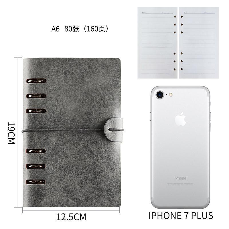 A6 Spiral Coil Binder Planner Travel Notebook Pu Leather Diary Agenda Office Business Bandage Diary Notebook School Supplies: A6-Gray-Line