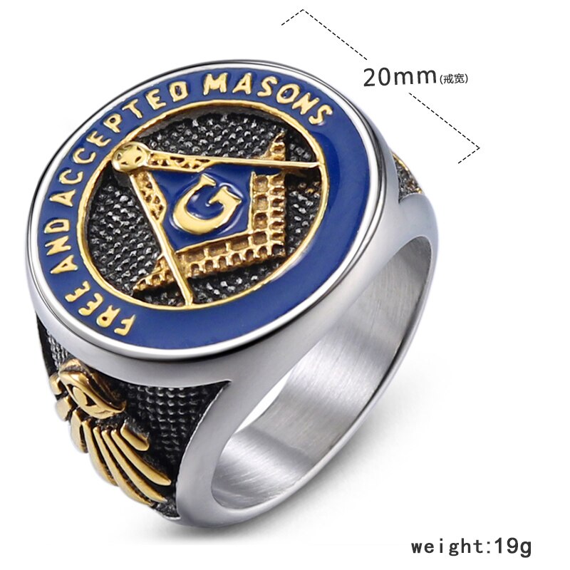 Masonic Ring Free Mason Stainless Steel Freemasonry Ring Freemason Gold For Men AG Jewelry Punk Blue Enamel Size 8-13: 10 / Type 1 steel color