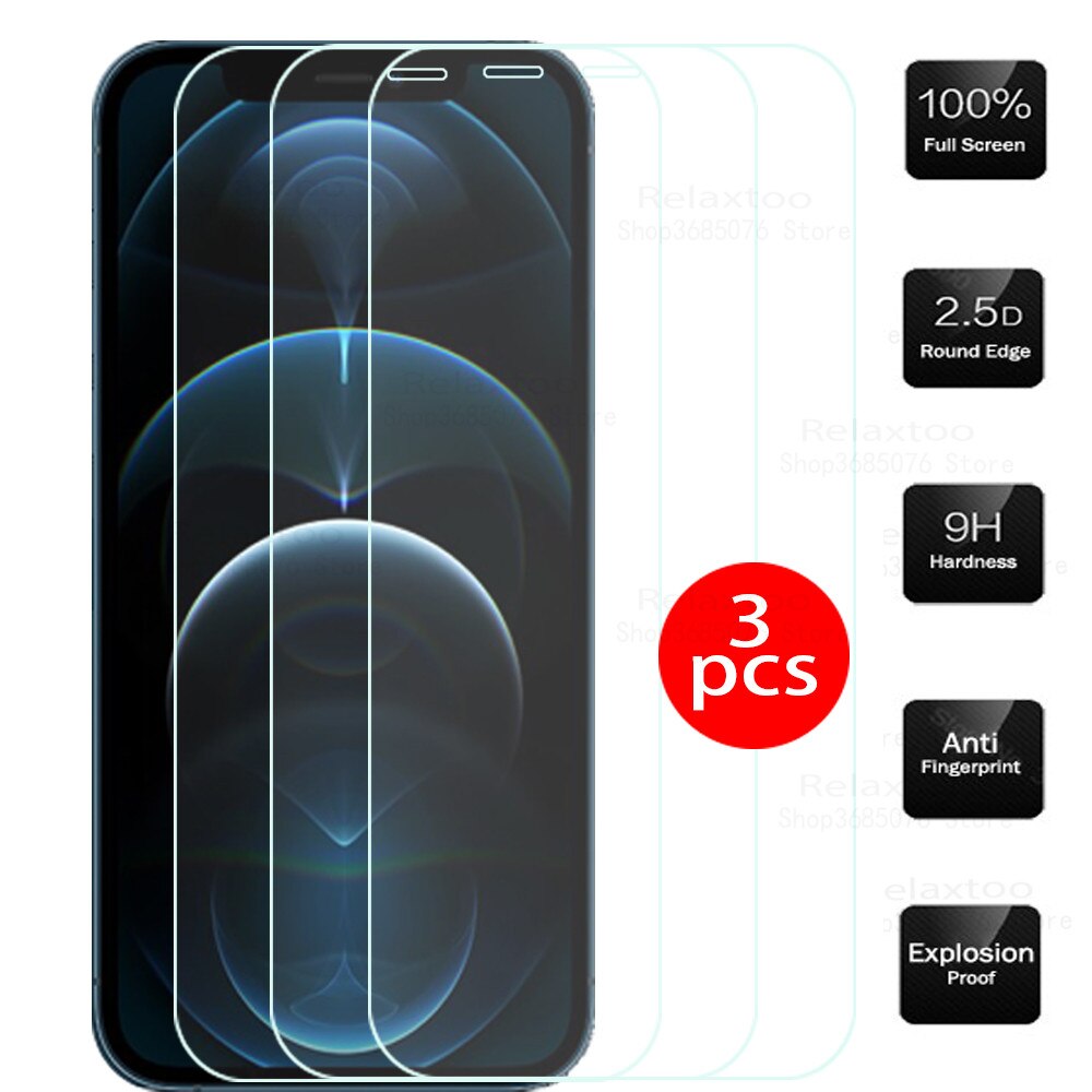 Protector de pantalla para iPhone 12 pro, 3 unidades de vidrio para iPhone 12 i, 12mini 12Pro Max, película de protección completa para Apple 12 Pro Max