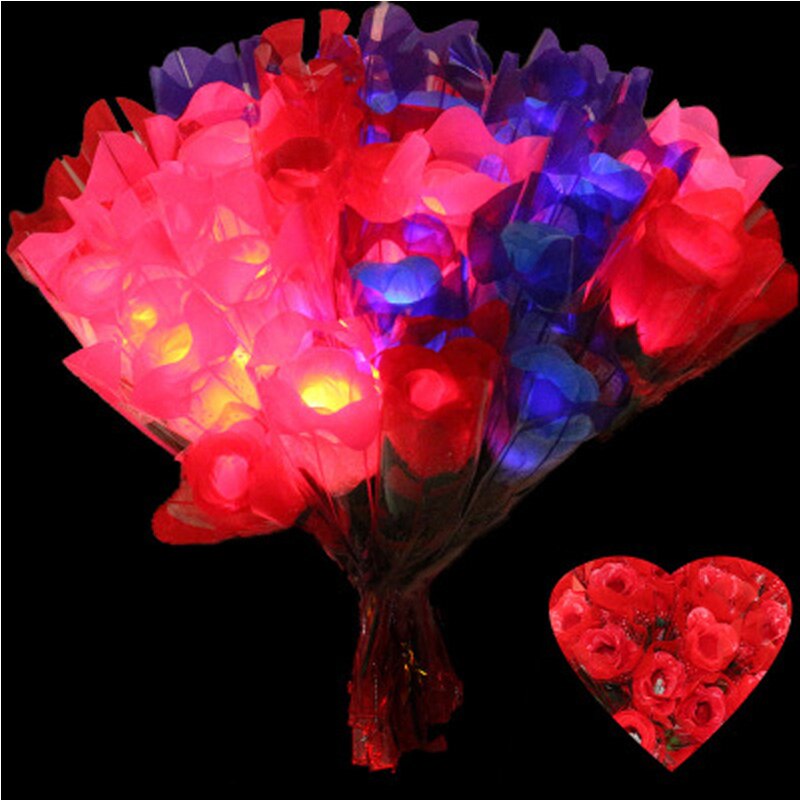Led romantische gloeiende roos simulatie lichtgevende bloem plastic roos speelgoed voor meisjes valentijnsdag feest huisdecoratie doe-het-zelf knutselspeelgoed