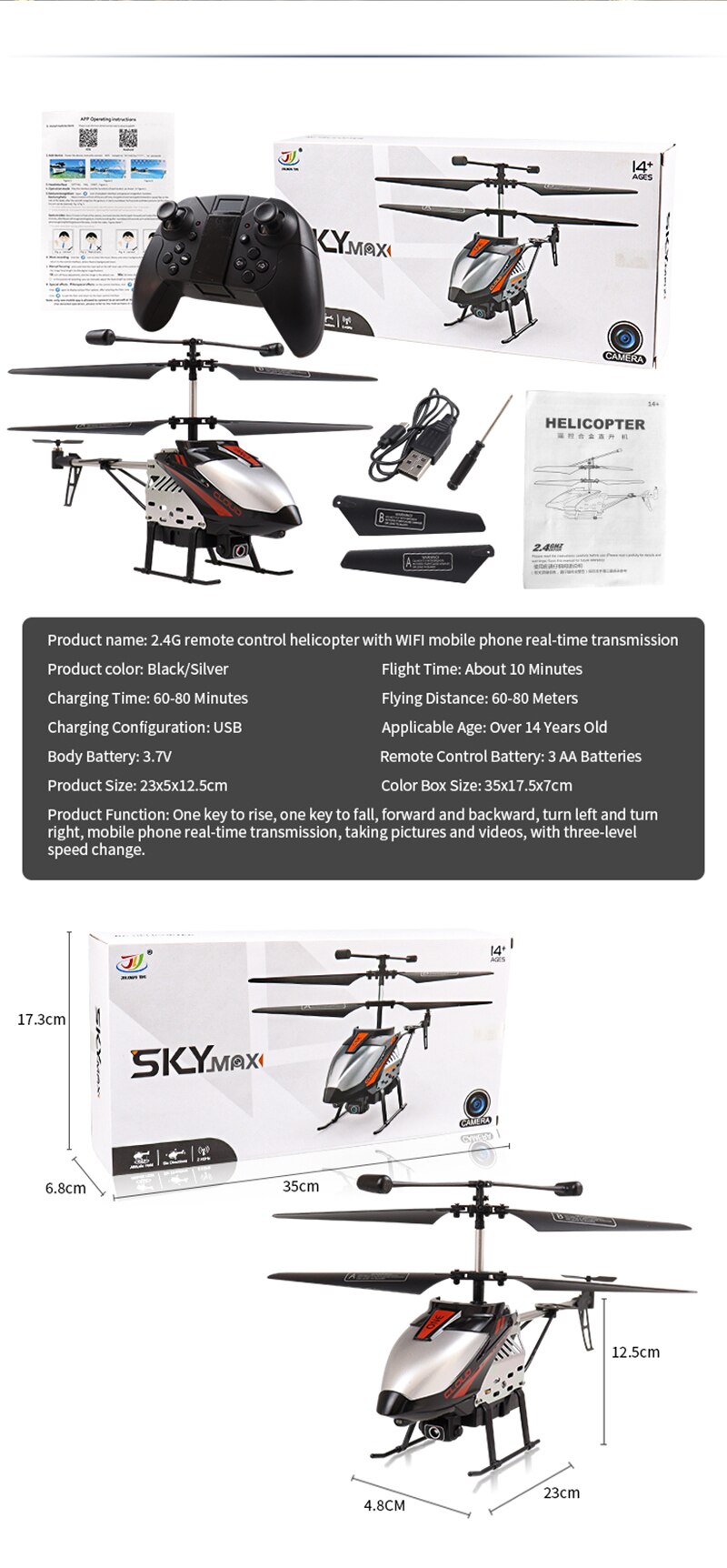 Hélicoptère Rc avec caméra 2.4GHZ sans fil contrôle infrarouge avion à Induction 4 canaux avec gyroscope intégré 500mah grande batterie