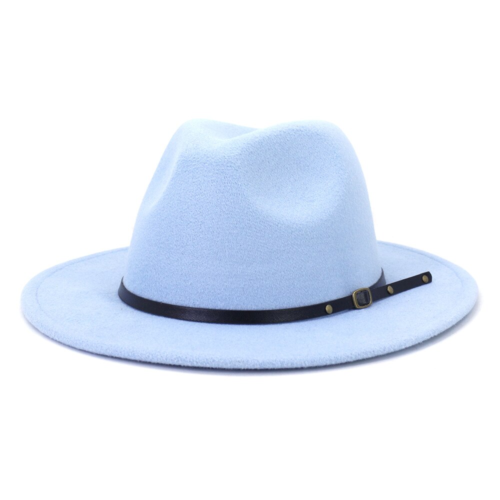 Fedora Hat Women Men Autumn Winter Vintage Felted Jazz Top Hats Ladies Trend Party Wedding Performance Cap Sombreros De Mujer: sky blue / 56to58cm