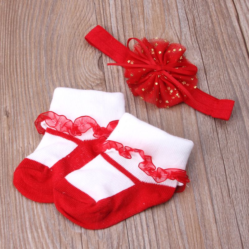 2 pièces/1 ensemble fleurs bandeaux filles chapeaux enfants élastique bandeau enfants cheveux accessoires avec coton chaussettes ensemble