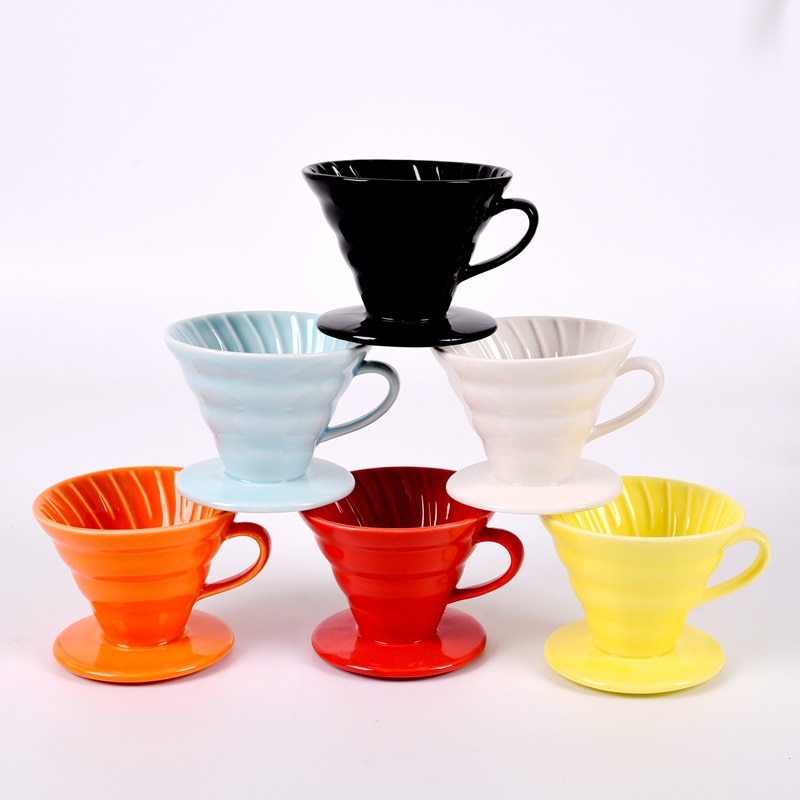 Ceramic Coffee Dripper Engine V60 Style Coffee Drip Filter Cup Permanent Pour Over Coffee Maker with Separate Stand for 1-4 Cups