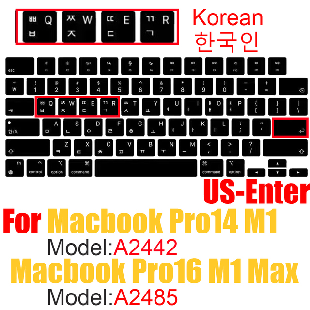 Funda protectora para teclado coreano US-Enter, para Macbook Pro 13Air 11 12 15 touchbar A2159 A1466 A1932/A1990/A1398/A1708: A2442 A2485