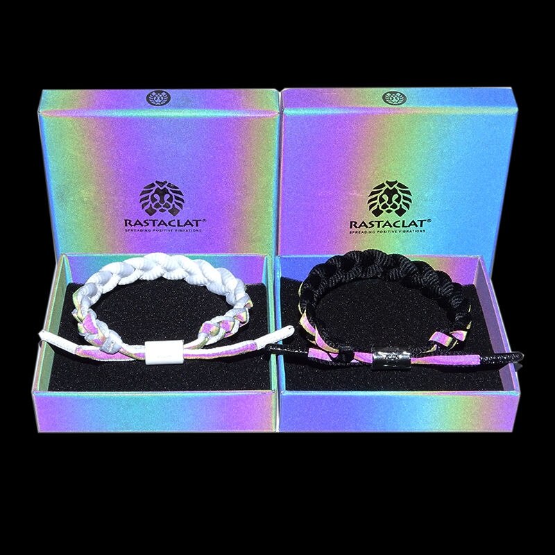 Olografica riflettente studente braccialetto dolce gli uomini e le donne coppie mano corda colorata catena di moda tessuto semplice regalo: nero e bianca