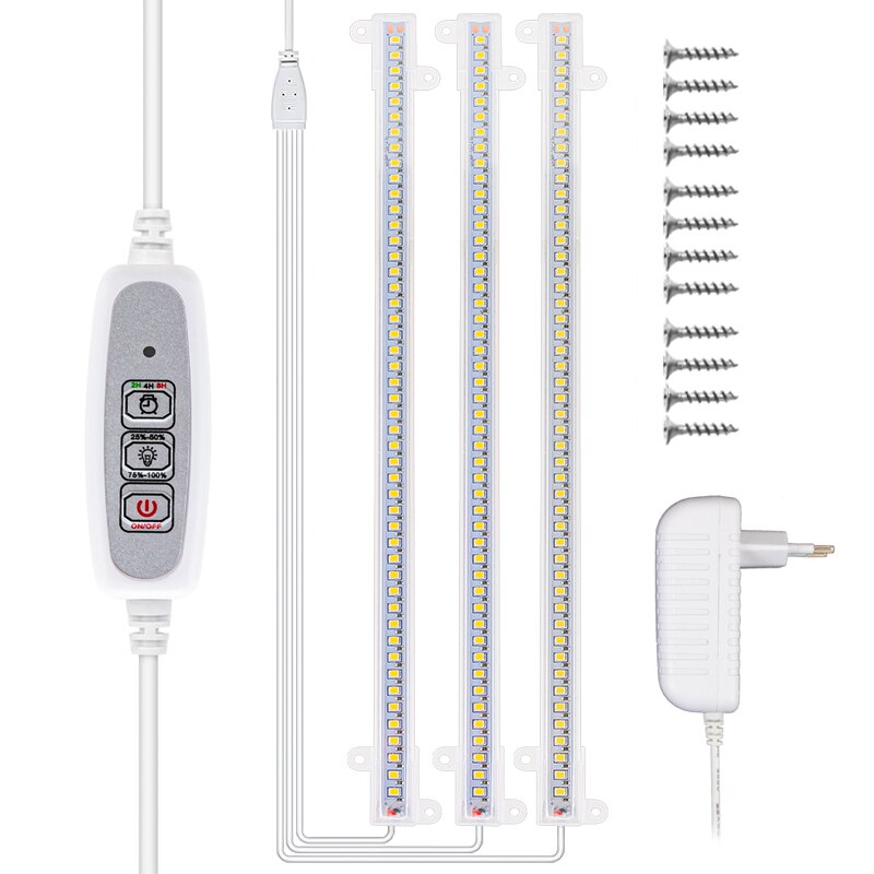 Luz Led de cultivo para orquídeas, fitoamplificador de espectro completo, lámpara de cultivo regulable, blanco, 12V, 4 Uds.: 3 light bars / AU