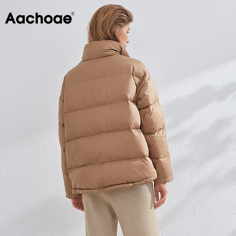 Aachoae casual feminino longo parka com bolsos sólido manga longa algodão-acolchoado jaqueta senhoras inverno grosso casacos quentes ropa de mujer
