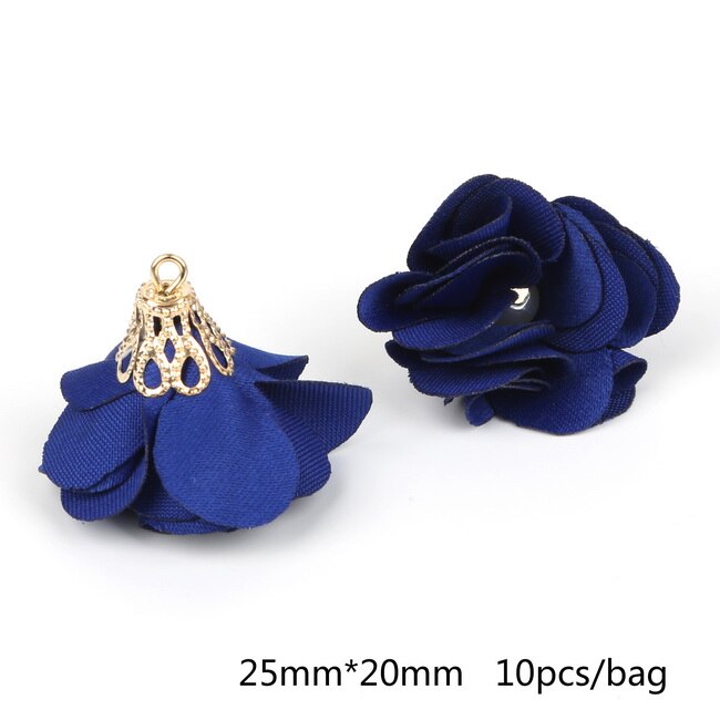 Top 10 stücke Blume Gold Hohl Perlen Kappe Mit Perle Perlen Stoff Quaste Für Ohrringe Anhänger DIY Schmuck erkenntnisse: Royal Blue