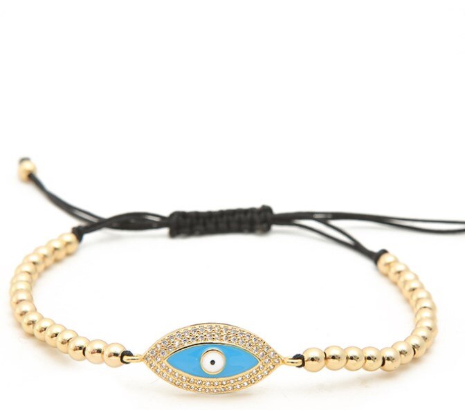 Zirkonia Kralen Armband - Micro Pave CZ Verstelbaar Koper Touw - Boze Oog Bedel: 1