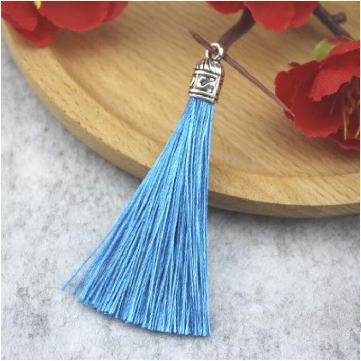 Rideau de bijoux avec pompon en argent, 10 pièces, accessoires de décoration pour vêtements, porte-clés, sac de téléphone portable, franges, garniture, sangles suspendues: Lake Blue