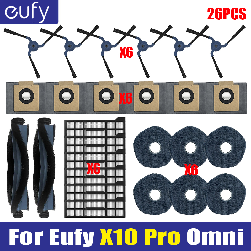 Piezas de repuesto para Eufy X10 Pro Omni, accesorios, filtro de Cepillo Lateral de rodillo, paño de mopa, almohadillas, bolsa de polvo, pieza de aspiradora: Amarillo claro