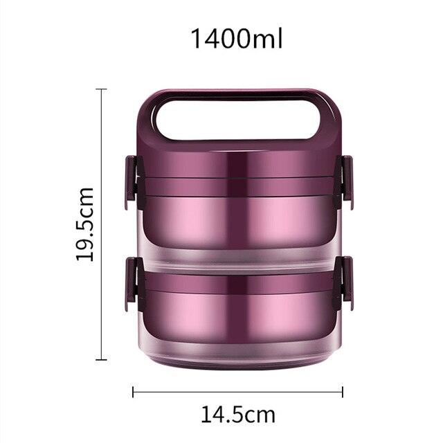 Roestvrij Staal Thermische Lunch Bento Box Voor Office Student Draagbare Multi Layer Picknick Voedsel Container Lekvrij Thermos Lunchbox: 2 Layer Red