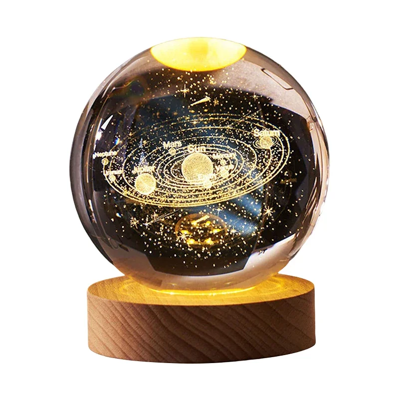 Leuchtende Kristallkugel LED Nachtlicht Saturn Sonnensystem 3D Mond Tischlampe USB Schlafzimmer Atmosphäre Lampe für Geburtstag Kind *: Braun