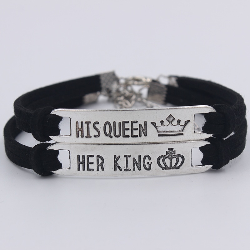 1/2pc 2 Stile Queen Il Suo Re Nero Classic Lover Bracciale In Acciaio Inossidabile Coppia Braccialetto Regalo Gioelleria Raffinata E Alla Moda accessori