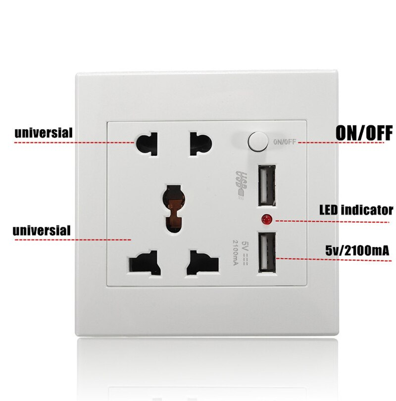 2100mA 5V 2 USB Universal Wall Socket AC 110-250V 2 Ports Wall Charger Home Outlet Power Charger Adapter For Cellphone