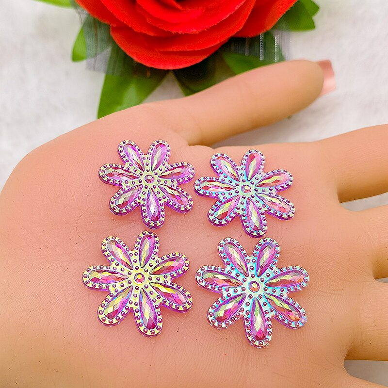 30PCS 25mm AB Acrylic Flower Rhinestone Flatback Wedding Diy Button Crafts