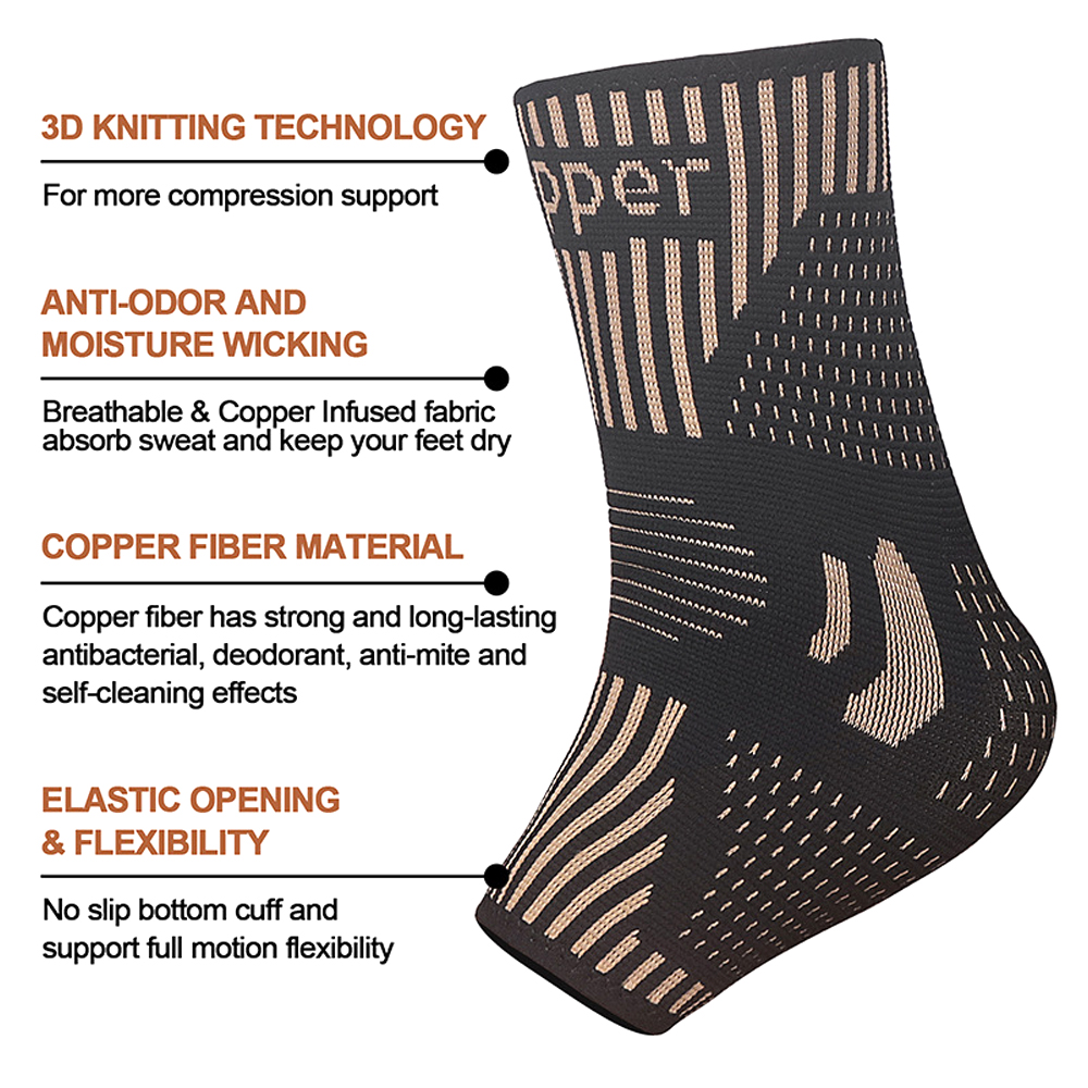 Attelles de cheville infusées en cuivre, 2 pièces, Support de pied, manchons de Compression pour hommes et femmes, stabilisateur de cheville pour fasciite, entorse, Spor