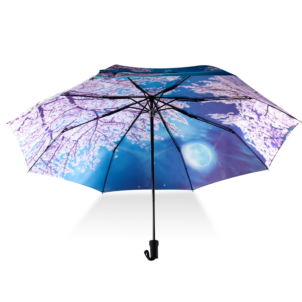 Opvouwbare Paraplu Vrouwelijke Romantische Sakura Paraplu Regen Vrouwen Winddicht Anti-Uv Parasol 3 Vouw Creatieve Lange Handvat Paraplu