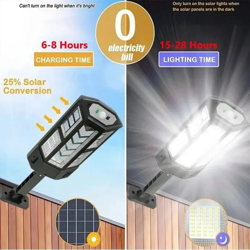 Neueste leistungsstarke Solarleuchten für Höhle Außenbereich, Solarlampe mit Bewegungsmelder, 4-Modus, wasserdicht, IP65, Solar--Gartenlicht, Straße, Hoflaterne