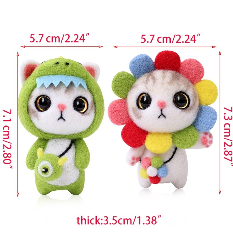 Cute Animal Cat Doll Wool Felt Craft DIY Unfinished Poked Set Handcraft Kitting