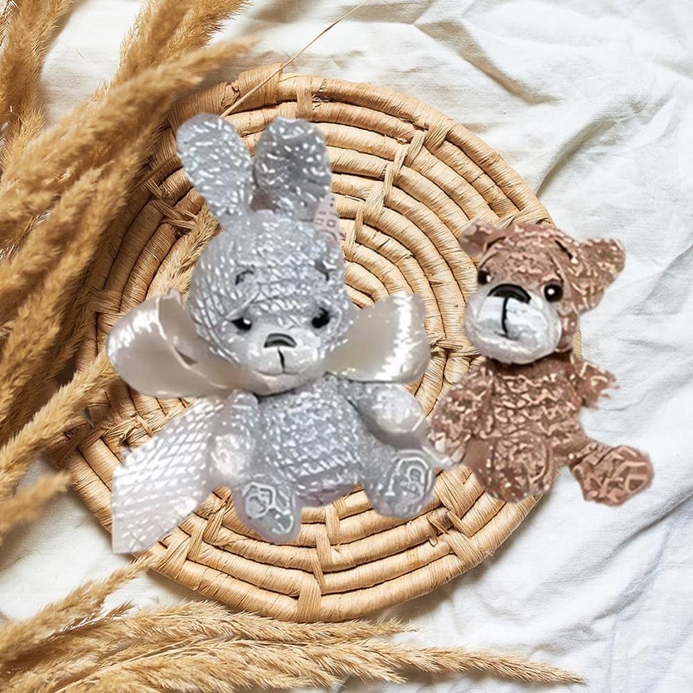 Handwoven Animal in Walnut Shell Positive Bunny Emotional Support Crochet Rabbit and Bear with Knitted Handmade Crochet