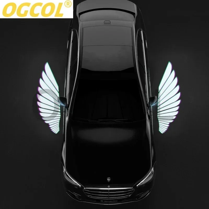 Asas de anjo do carro luz de boas-vindas dinâmica espelho retrovisor tapete luz led luz ambiente decorativa atmosfera luz 12v