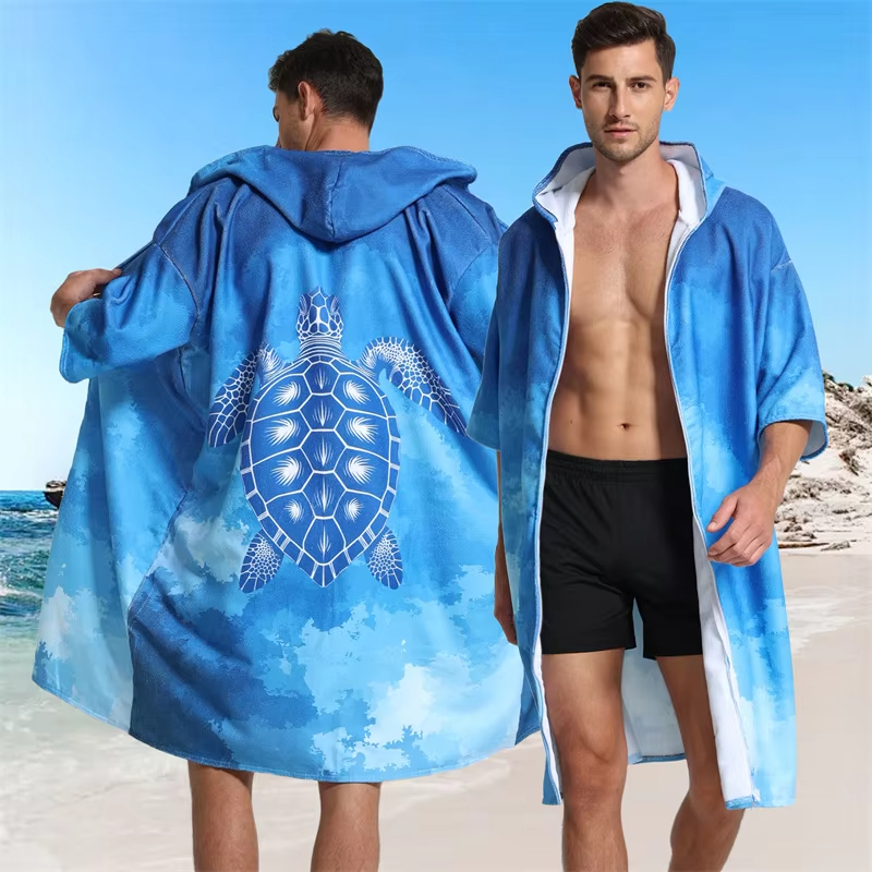 Schnelltrocknender Poncho, bademantel, tauch- und Surfen-Poncho mit kapuze, saugfähiges mikrofaser-badetuch, strandbademantel