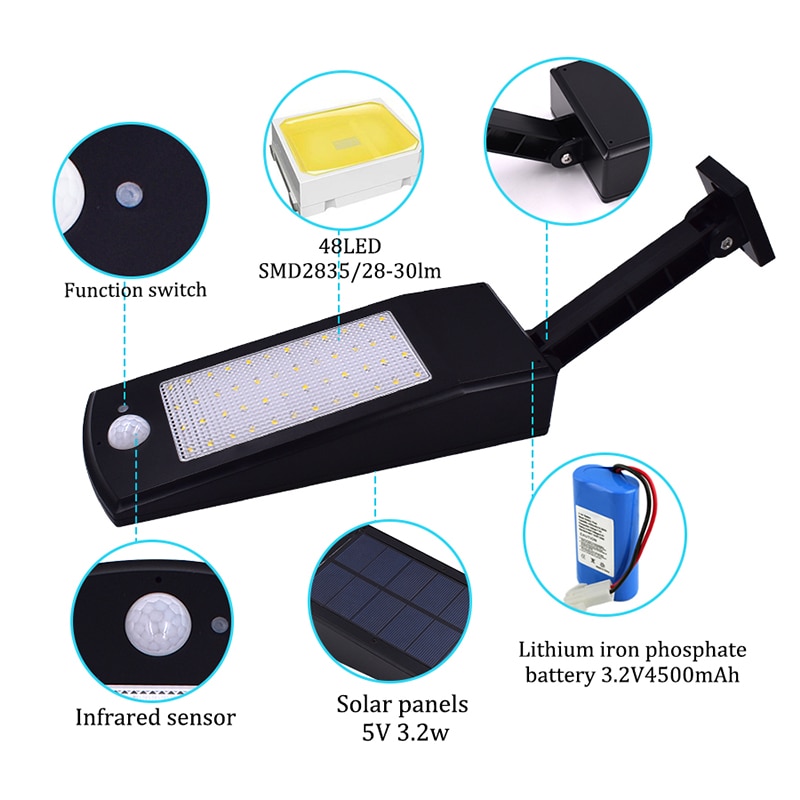 Lampe solaire 900LM 48 LED, eclairage extérieur, 4 modes, mur de jardin, nouveauté