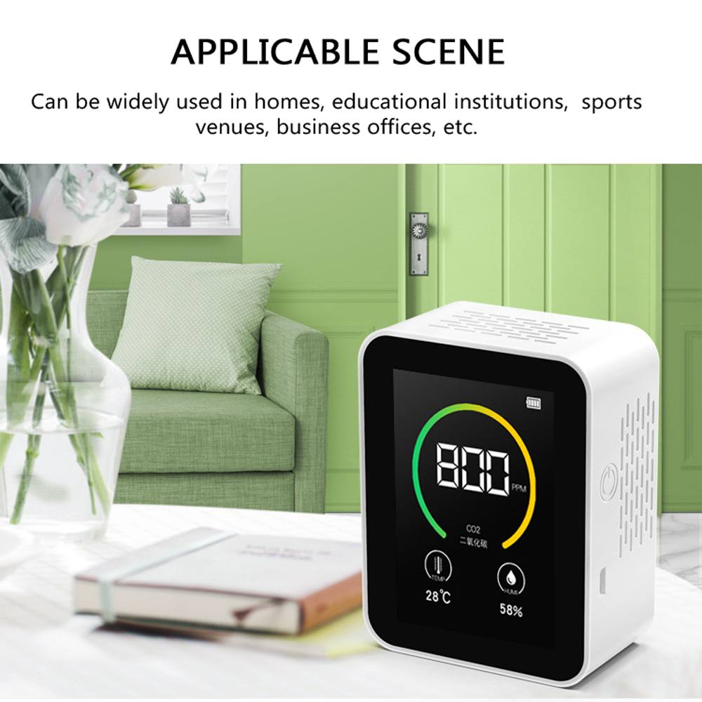 Co2 meter ppm sensor luchtmonitor koolstofdioxidedetector binnenluchtmonitor ft kleurenscherm 400-5000 ppm