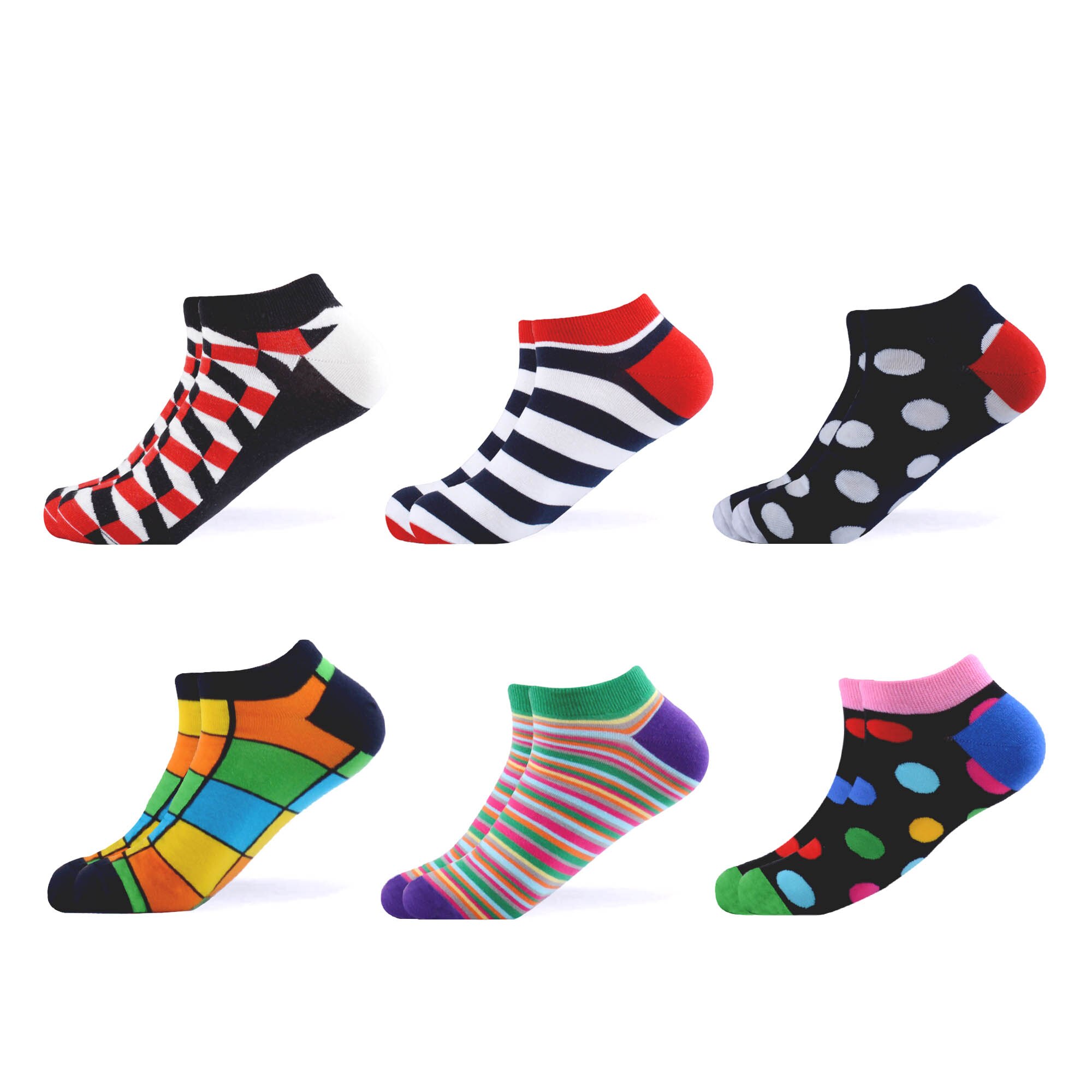 Sanzetti heren 6 paar/lot kleurrijke zomer gekamde katoenen enkelsokken gestreepte geruite ademende harajuku sokken vrolijke sokken voor: B05709