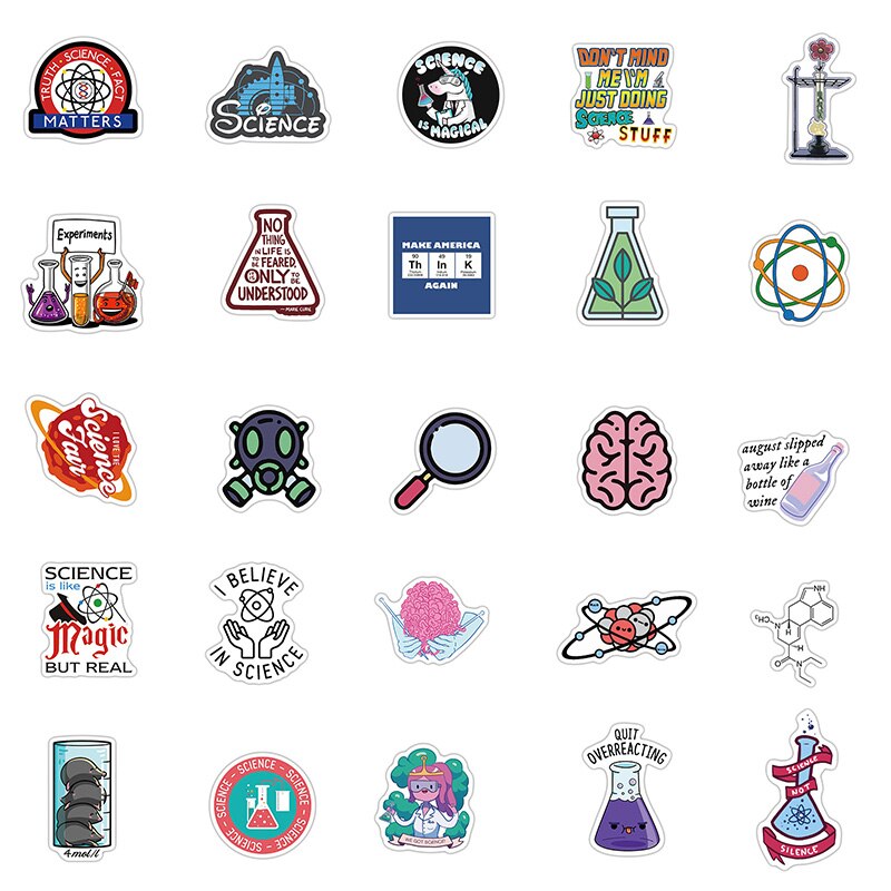 50PCS Science Sticker Physics Chemistry Lab Decals For Case DIY Luggage Laptop Notebook Skateboard Motorcycle Bicycle Sticker