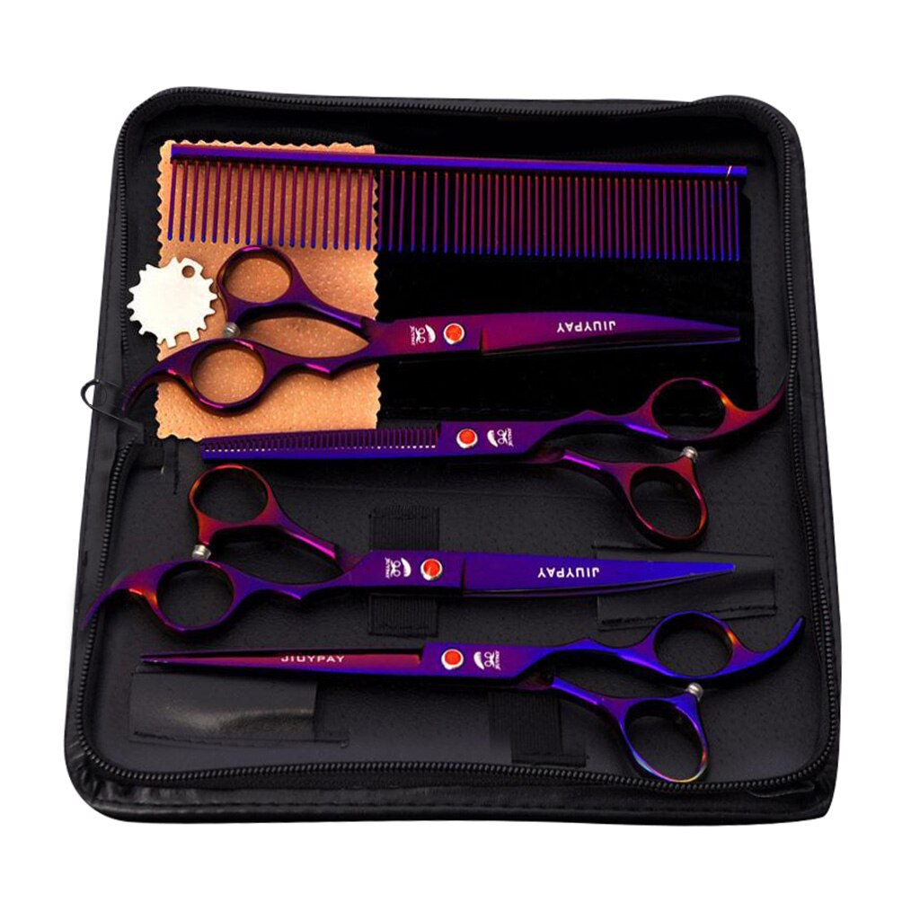 6pcs 7' Pet Grooming Scissors Stainless Steel for Cat &amp;Dog Grooming: Purple