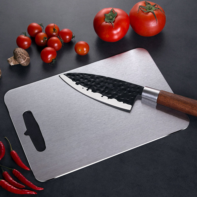 Tabla Cortar Acero Inoxidable Tabla De Cortar De Titanio Y Acero Inoxidable – Doble Cara, 34x23 Cm, Grado Alimenticio, Fácil De Limpiar Protege