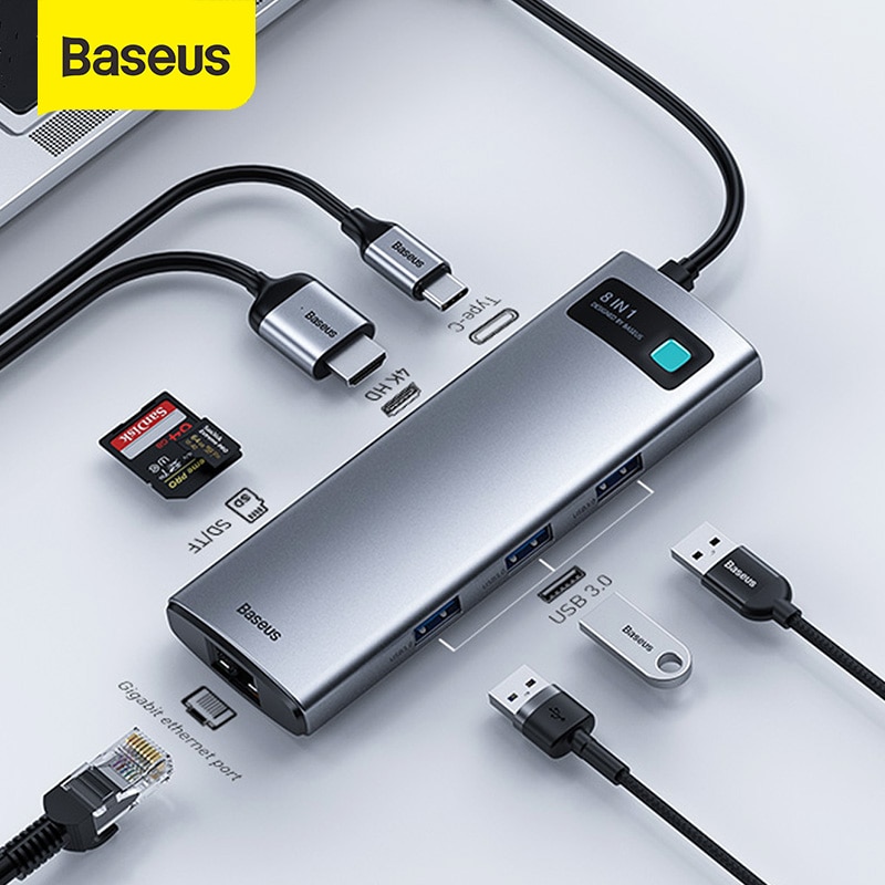 Baseus Docking Station HUB Typ C zu HDMI-kompatibel USB 3,0 Adapter 8 in 1 Dock für MacBook Pro luft USB C Splitter