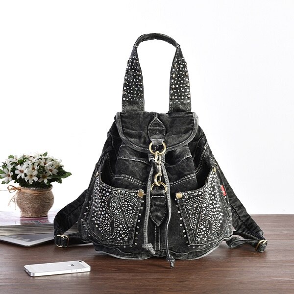 Mode Effen Kleine Messenger Rugzakken DayPacks schooltassen Denim Jeans meisje Vrouwen Reizen Cross Body bolsa feminina: Black