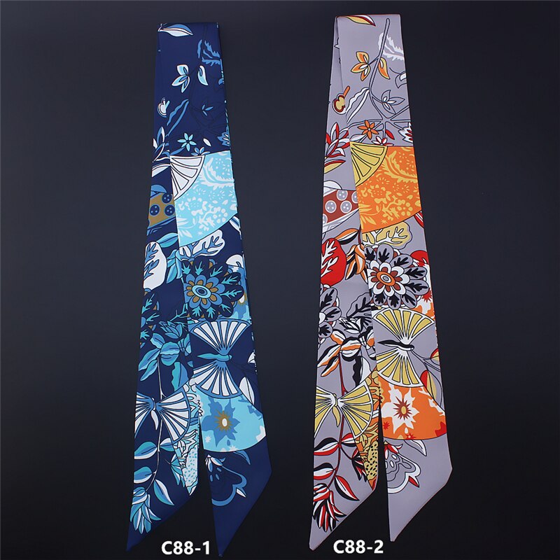 Blomsterprint silkehår tørklæde kvinder langt tyndt håndtag taske slips tilbehør foulard dame hals tørklæder