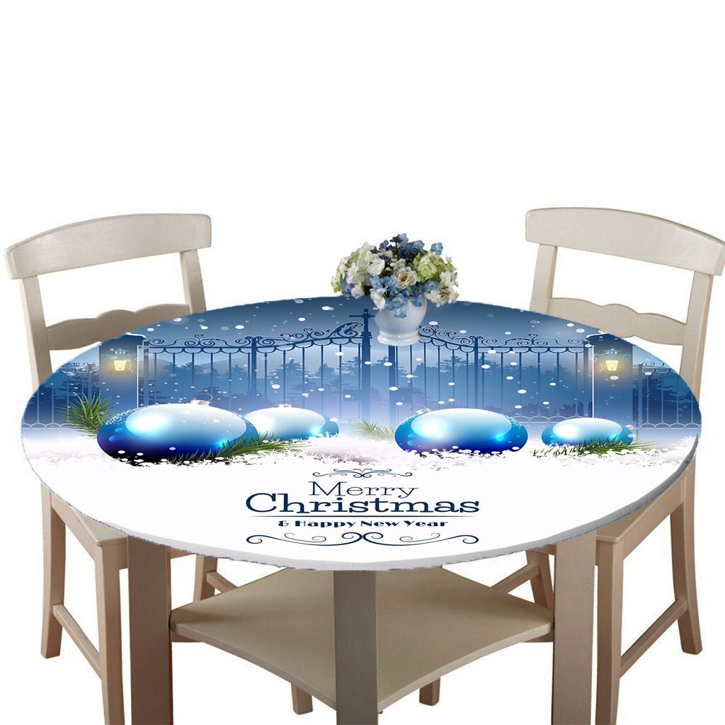 47-inch Elastic Fitted Table Cover, Polyester Vinyl Round Tables Tablecloth Table Cloth,Waterproof Table Pads, Christmas Decor