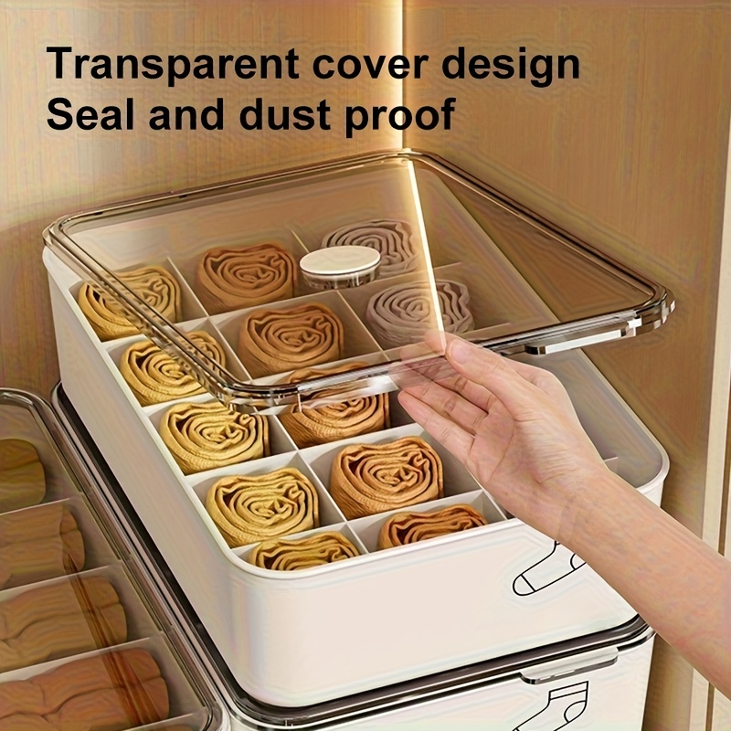 Caja de almacenamiento de ropa interior con tapa transparente, plástico duradero, organizador de guardarropa que ahorra espacio para sujetadores, calcetines, 1 ud.
