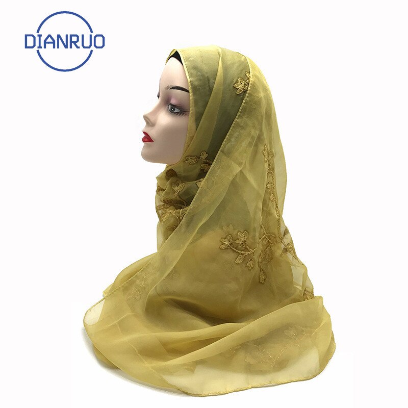 Dianruo blød chiffon hijab sommer kvinder tyndt tørklæde solid broderet tørklæde festival damer wrap sjal  q164