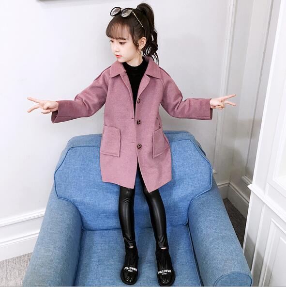 2020 di Inverno dei bambini Cappotti del Rivestimento Per Le Ragazze Vestiti Del Bambino Del Bambino Della Ragazza di Colore Puro Lungo di Lana Pulsante Indietro Capretti del Cappotto Top & outwear