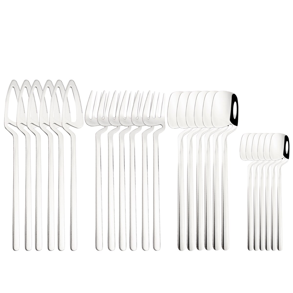 Stainless Steel Cutlery Silverware Forks Spoons Knives Dinnerware Sets Dishwasher Safe Tableware Set 24 Pieces with Tea Fork: Silver