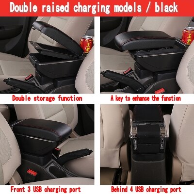 For Kia Picanto Center console Arm Rest Armrest Box: Double USB Black Red