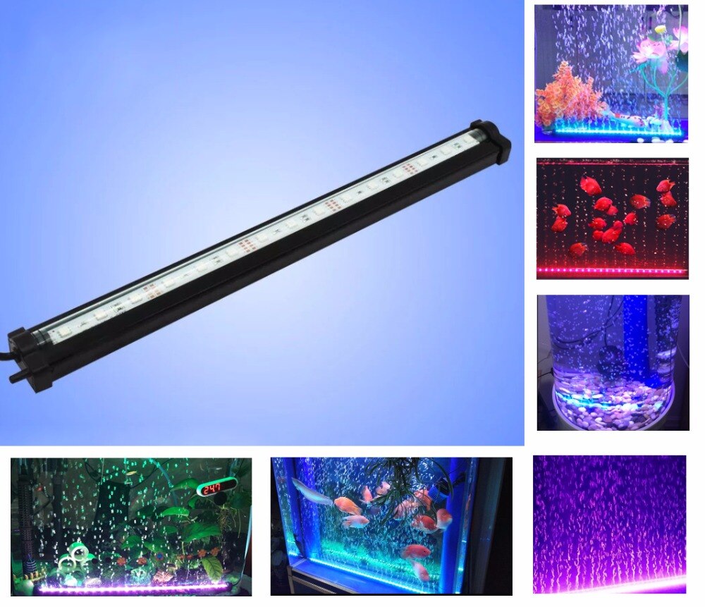 15CM 35CM 55CM Aquarium LED Air Bubble Lighting Fish Tank Bar Light Aquatic Submersible Lamp RGB Remote Waterproof Oxygenation