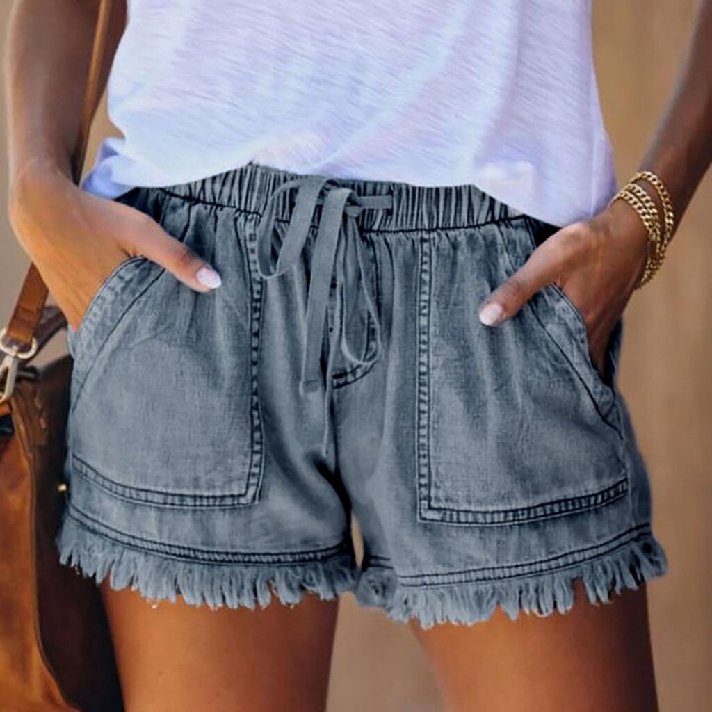 Short en jean femme poche Denim femme gland bande bas pantalon décontracté Feminino Streetwear extensible Ulzzang Correndo